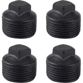 1/2" Black Pipe Fittings Male Cap - Home Expert 4 Pack Malleable Cast Iron Male Square Caps Threaded Pipe Fittings for Industrial Pipe Shelves Bracket, Vintage Industrial Pipe Furniture