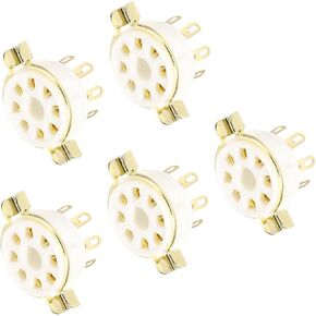 MECCANIXITY 8 pins PCB Tube Socket Ceramics, Vacuum Tube Protect Tube Pin Socket, White Plated Suitable for 12AX7, 12AU7 Tube Pack of 5，GZC8-Y-1-G