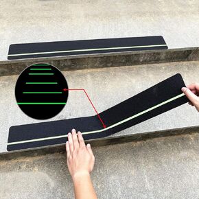 COSIMIXO 30" X 4"(10-Pack) Anti Slip Traction Treads with Glow in The Dark Stripe,Best Grip Tape Non Skid, Outdoor Anti-Skid Tape, High Traction Friction Abrasive Adhesive for Stairs Step