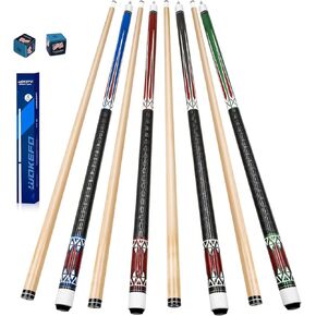 Wakefa Pool Sticks Set of 4-58 Inch Maple Wood Pool Sticks, Pool Cue Stick Include 4pcs 18~21 oz Billiard Cue Sticks and 2pcs Pool Chalk, Pool Table Sticks Suitable for Bars, Club, Pool Table