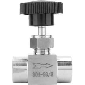 Stainless Steel Straight Needle Valve BSPP Female Thread Shut-Off Valve for Water Gas Oil (Black Handle 3/8in)