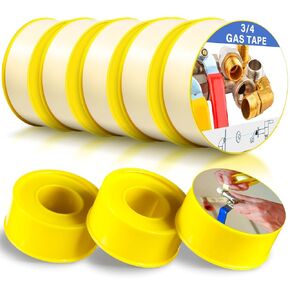 Pangda 8 Rolls Extra-Wide 3/4 Inch x 390 Inch x 4 Mil Gas Pipe Thread Sealant Tape Yellow Gas Line PTFE Tape Thread Seal Tape Plumbers Pipe High Resistance Gas Leak Prevention for Gas Fittings