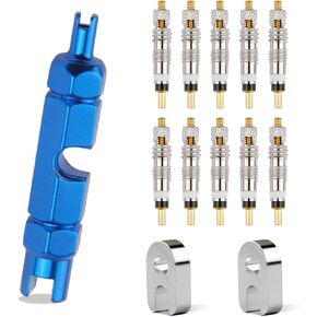 13 PCS Presta Valve Core Kit, 10 PCS Valve Core with 1 Disassembly Wrench & 2 Alloy Valve Core Dismantle Tools, Tubeless Valve Core Bike Bicycle Replacement for Tubeless Road MTB Tires