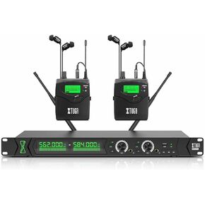 XTUGA RW2090 2 Channel Wireless in Ear Monitor System with 4 Bodaypacks Wireless IEM System in Ear Monitoring with Earphone for Stage, Studio
