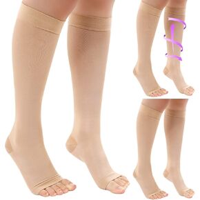 Shellwei 3 Pairs Sheer Compression Socks 20-30 Mmhg Sheer Compression Stockings Lightweight Open Toe Socks for Women Edema