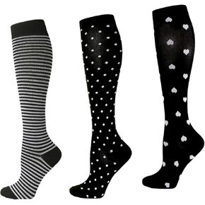3 Pairs Compression Socks for Women 15-20 mmHg, Circulation Support for Nurses Pregnancy Running Hiking, Varicose Veins, Travel Flight