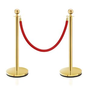 Gold Stanchions, Red Carpet Ropes and Poles, Stainless Steel Barriers for Party, Museums, Wedding, Easy Connect Assembly, 2PCS