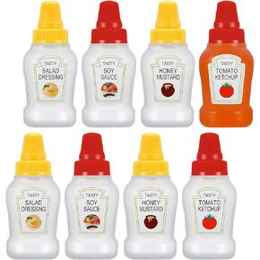 Jspupifip Mini Ketchup Bottles with Sturdy Screw Cap, 25ml Mini Condiment Squeeze Bottles Portable Honey Sauce Salad Dressing Dispensers Jars Containers for Adults Lunch Box (4)