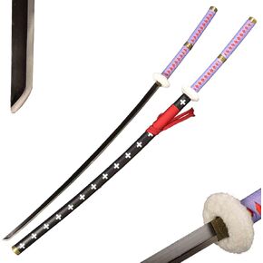 Cosplay Anime Samurai Katana:Death Surgeon Trafalgar D Water Law Sword,Stainless Steel Blade,Kikoku Sword,41 inch/55inch,Red-Yellow/Black-White/Purple-Red