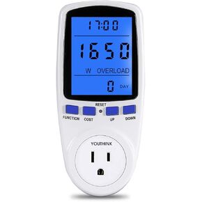 YOUTHINK Electricity Usage Monitor, Power Meter Plug Home Energy Consumption Analyzer with Digital LCD Display Overload Protection Watt Volt Amps Wattage KWH