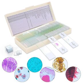 50 Microscope Slides and 100 Covers Set for Kids Adults Students Homeschool Edu - Included 30 Prepared Slides with Plants Animals Insects Specimens, 20 Blank Slides and 100 Coverslips