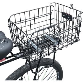 Folding Rear Bike Basket Steel Baskets Quickly Release Rack Cargo Basket with Reflective for Most Mounted Black