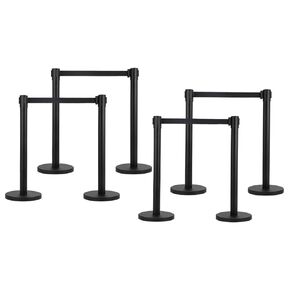8 Pack Crowd Control Stanchions, Heavy Duty Solid Base Barriers with 6.6 Ft Retractable Belts, Black Line Dividers for High Traffic Areas and Event Control