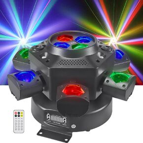 Moving Head DJ Lights, Rualin 150W LED Stage Light 4 in 1 with RGBW 6 Arms Beam, Bee-Eye Light, Red Green Starry and White Amber Strobe, Remote & DMX Control for Disco Club Party DJ Stage Lighting