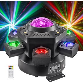 أضواء DJ ذات رأس متحرك، مصباح مسرح LED Rualin 150W 4 في 1 مع شعاع أذرع RGBW 6، ضوء عين النحل، نجمة حمراء خضراء وستروب كهرماني أبيض، جهاز تحكم عن بعد وDMX لإضاءة مسرح DJ لحفلات الديسكو