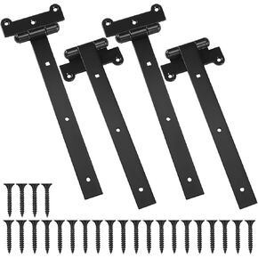 Moxweyeni 4 Pack 12" Black T-Strap Gate Hinges Heavy Duty Hinges Door Shed Barn Gates Hinges with 24 Mounting Screws 4 mm Thick Carbon Steel Construction with Powder Coating Matte Black Fence Hinges