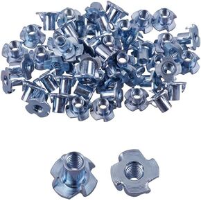 Eowpower 50 Pieces 4 Pronged Zinc Plated Tee T-Nut, 1/4"-20 x 7/16 inch