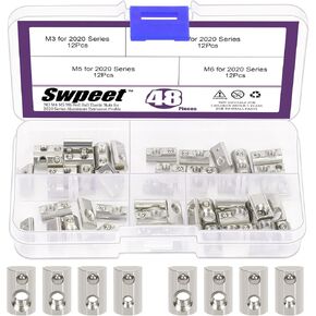 Swpeet 48 قطعة 2020 سلسلة الكربون الصلب المطلي بالنيكل لفة في الربيع T الجوز M3 M4 M5 M6 مجموعة متنوعة، المكسرات فتحة T، لفة الكرة المكسرات المرنة لسلسلة 2020 الألومنيوم النتوء السكك الحديدية in Kuwait