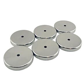 Master Magnetics Round Base Magnet Fastener with 0.197" Center Hole Chrome Plate, 2.04" Diameter, 0.302" Thick, 35 Pounds, Silver (Pack of 6), RB50CX6