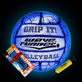 Wave Runner Glow in The Dark LED Light Junior Football, Waterproof Double Laced Football for Night Sports and Games Waterproof Ball for Pool, Beach and Backyard Random Color