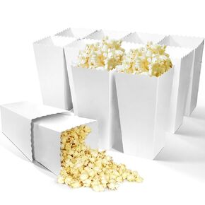 Novelty Place 12 Pcs White Popcorn Boxes, 46 oz White Cardboard Popcorn Container for Movie Night Party - 7.8" Tall x 3.9" Square