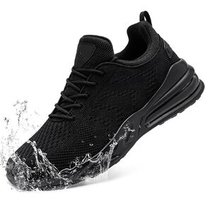 LARNMERN Wide Mens Non Slip Shoes Walking Water Resistant Food Service Chef Kitchen Work Slip Resistant Trainers Air Slip-on Sneakers, Black 8.5W
