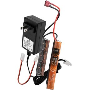 Lancer Tactical 8.4v Nunchuck Nimh Battery Pack with Smart Charger, 8.4v 1600 mAh Dean Connector with Compact Smart Charger