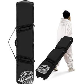 MANUEKLEAR Rolling Ski Travel Bag Holds Skis from 170-190 cm, Durable & Waterproof Snowboard Bag with Wheels, Foldable Double Ski Bag with Soft Padded and Detachable Shoulder Straps