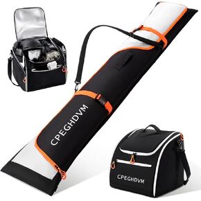 Ski Bag and Boot Bag Combo- Ski Bags for Air Travel, Ski Boot Bag Safety Reinforce Ski Carrier Bag Fits for Skis Up to 200cm & Boots US13, Water- resistant Ski Travel Bag ﻿ ﻿