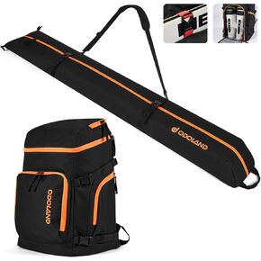 Odoland Ski Bag and 50L Boot Backpack Combo, Padded Snowboard Bags and Ski Boot Bag for Air Travel, Snow Ski Bags Fit Skis Up to 200cm, Waterproof Ski Double Bag Combo for Store and Transport Ski Gear