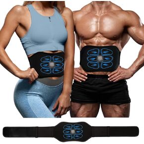 محفز ABS - محفز العضلات EMS، جهاز تمارين البطن، حزام البطن المحمول، مدلك نبض إلكتروني، معدات تمارين اللياقة البدنية في المنزل والمكتب باللون الأسود