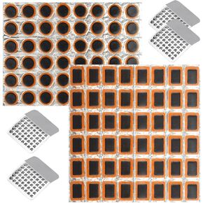 100PCS Bike Tire Repair Kit, Glueless Bike Tire Patch Repair Kit Includes 48 Round and 48 Rectangle Patches, Rubber Bike Tire Patches Kit for Motorcycles (Round 1in Diameter, Rectangle 1 x 1.3in)