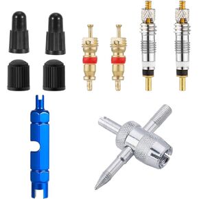Valve Core Repair Kit, Reliable Valve Core Bike Replacement Tool with 4pcs Valve Caps and 4pcs Valve Cores Wrench Tool for Presta & Schrader Valve