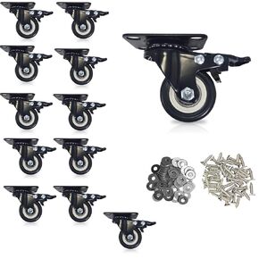 2 Inch Wheel Casters,Set of 4 Heavy Duty Casters,with Brake,No Noise Locking Polyurethane (PU) Wheels, for Furniture and Workbench Load 800lbs