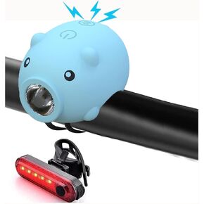 Kids Bike Lights for Night Riding, Girls Bike Horn and Light 2 in 1, Rechargeable Bike Headlight and Tail Light Set, Scooter Light for Adults, 120dB Speaker, 3 Lighting Mode, Cute Bicycle Accessories