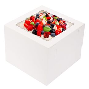 Moretoes 15pcs Cake Boxes, 10x10x8 Inch Cake Box, White Bakery Boxes with Window, Cajas Para Pasteles for Bundt, Pastries, Desserts, Pie, Birthday Party