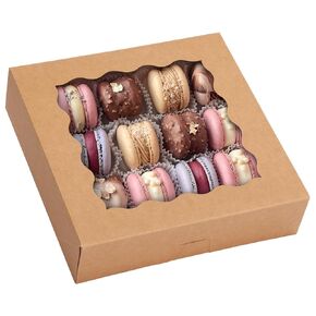Moretoes 38pcs Pie Boxes, 10x10x2.5 Inches Auto-Popup Bakery Boxes with Window Treat Boxes Cookie Boxes Cake Boxes for Pies, Chocolate Covered Strawberries, Macarons, Donuts, Muffins