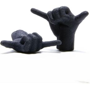 Left Side | The Stemoji Shaka Hand Valve Stem Caps for Presta Valve Stems. Made from Durable Black Nylon Plastic, Screw On Replacement for Factory Valve Caps (Pair)