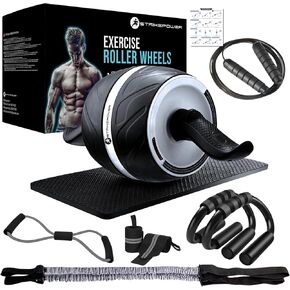 Ab Roller Wheel Automatic Rebound, 9-In-1 Kit Workout fitness Equipment & Abs roller Exercise Abdominale & Home Gym | Jump Rope, Push-Up Bar, Resistance Bands, Knee Mat.. in Saudi Arabia