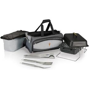 PICNIC TIME ONIVA - a Brand Arizona State Sun Devils - Buccaneer Portable Charcoal Grill & Cooler Tote, (Black with Gray Accents)
