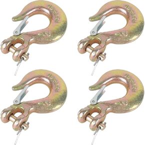 Eyluck 4 Pack 1/4" Forged Steel Clevis Slip Hook with Safety Latch,Heavy Duty G70 Forged Steel Towing Winch Hook Suitable for 6MM Chain Heavy Duty Grab Hook,12,600 Lb Capacity, 1/2-In Opening