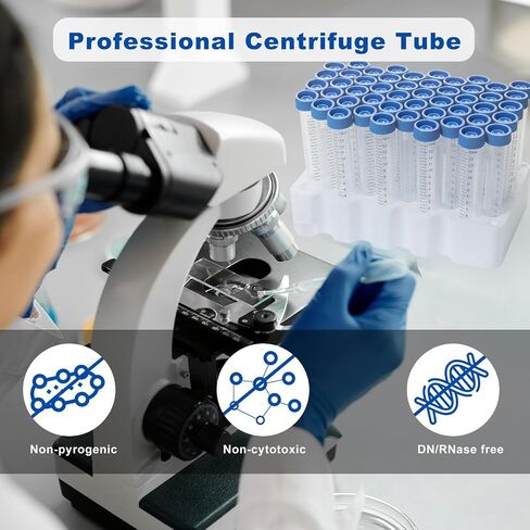 أنابيب طرد مركزي مخروطية 15 مل، 50 قطعة من أنابيب اختبار البولي بروبيلين مع أغطية لولبية سدادة، 12000 RCF، حاوية بلاستيكية مع منطقة متدرجة وكتابة، حزمة رف، غير بيروجينية، خالية من DNase/RNase in Kuwait