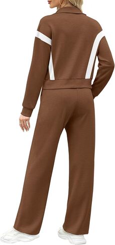 أطقم صالة WIHOLL للنساء سويت شيرت بسحاب 2 قطعة بدلات رياضية موضة 2024 بنطلون رياضي ملابس رياضية in Kuwait