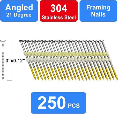 Framing Nails 304 Stainless Steel 21° Full Round Head Nail 21 Degree Ring Shank Nail for Pneumatic, Electric 21 degree Framing Nailer (2 inch+3 inch(400 pcs)) in Kuwait