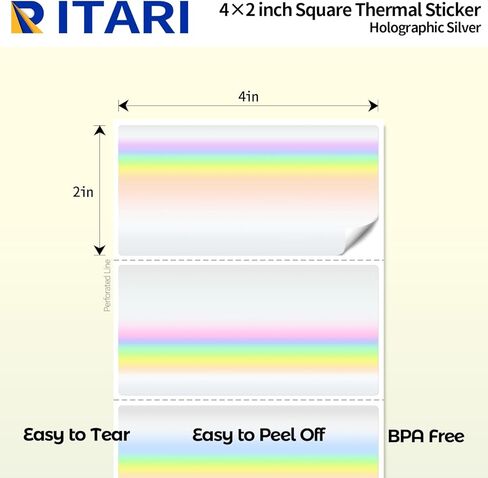 Itari 4x2 Thermal Printer Sticker Labels - QR Code Labels for Storage, Circle Label Stickers Thermal Paper, Compatible with Etsy, Shopify, Ebay, Amazon, FedEx, 500 PCS/Roll, Holographic Silver in Saudi Arabia