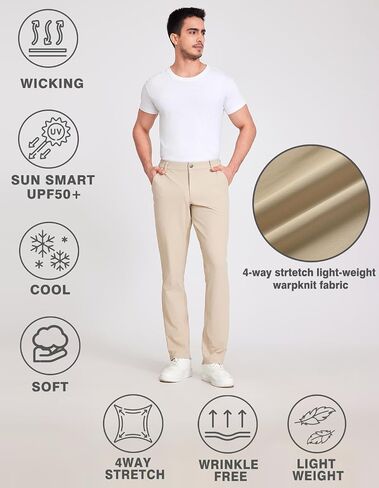 Mens Golf Pants Classic Fit Flat Front Work Dress Pants 32" Inseam Stretch Slim Fit Casual Pants with 5 Pockets in Saudi Arabia