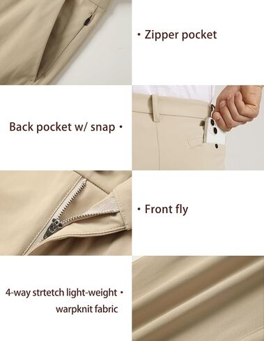 Mens Golf Pants Classic Fit Flat Front Work Dress Pants 32" Inseam Stretch Slim Fit Casual Pants with 5 Pockets in Saudi Arabia