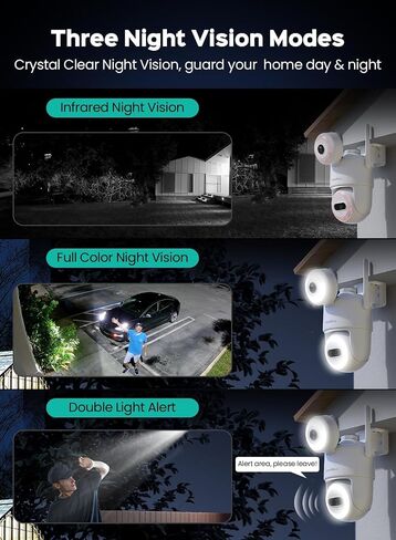 Security Cameras Wireless Outdoor 2K PTZ WiFi Camera for Home Security with Full Color Night Vision Motion Tracking Human Detection 2-Way Audio Light & Sound Alarm IP66, 10FT Power Cord in Saudi Arabia