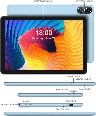 VASOUN Tablet 10-Inch Android 13, (4+4GB Expand) RAM 64GB ROM, 2 in 1 Tablets with 2.4/5G WiFi, BT 5.0, Leather Case, Keyboard,Mouse, Stylus Included in Saudi Arabia
