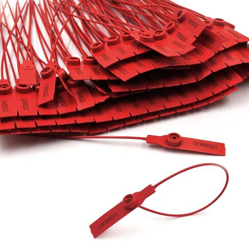(500pcs) 11 inch Plastic Numbered Security Seal Pull Tight Padlock Safety Tag Tamper Proof Tie Disposable Self-Locking Seals, Red in Kuwait